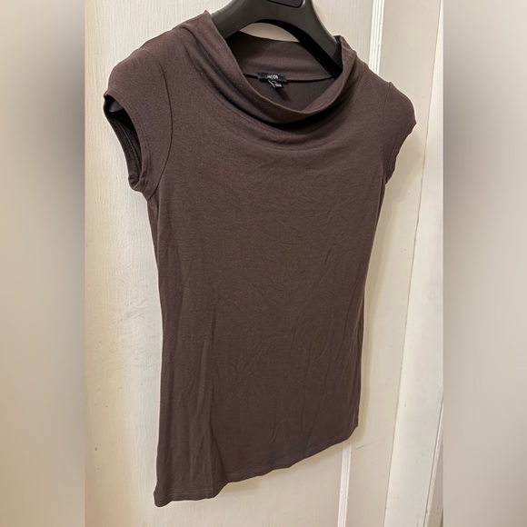JACOB Dark Brown Small Cowl Neck Cap Sleeve Stretchy Top - Picture 2 of 12